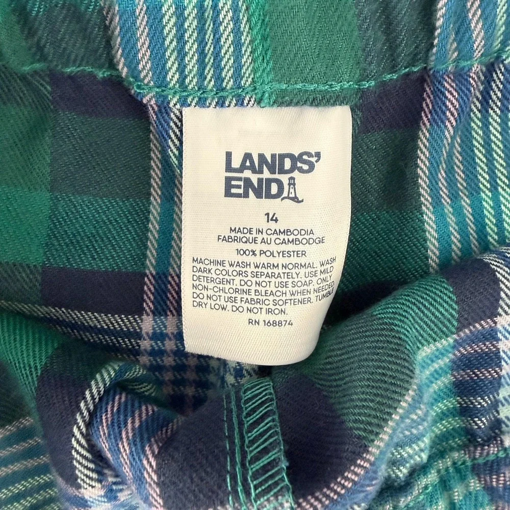 Lands‎ End Kids Flannel Pajama Pants Blue Pink Green Plaid Sz 14 Sleepwear Youth